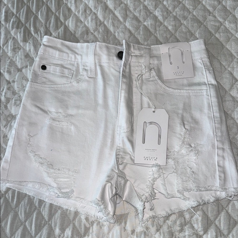 White Distressed Denim Shorts